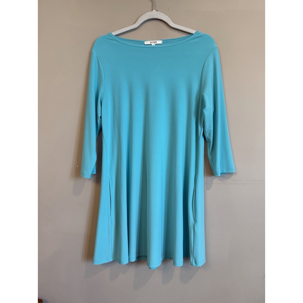 Sympli Teal Tunic Dress Long Sleeve‎ Lagenlook Stretch Size 10 Pockets